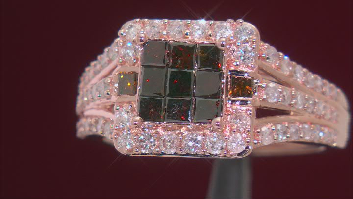 Red Diamond And White Diamond 10k Rose Gold Quad Ring 1.65ctw Video Thumbnail