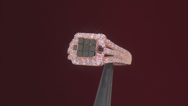 Red Diamond And White Diamond 10k Rose Gold Quad Ring 1.65ctw Video Thumbnail