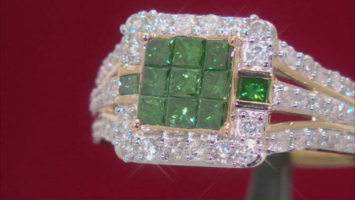 Green Diamond And White Diamond 10k Yellow Gold Quad Ring 1.65ctw Video Thumbnail