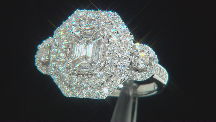 White Diamond 10k White Gold Halo Ring 1.50ctw Video Thumbnail