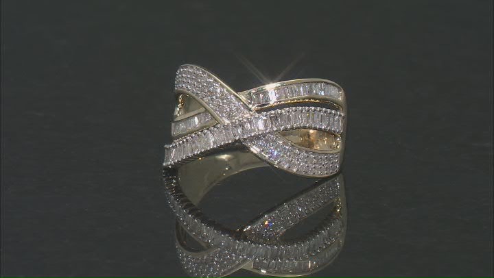 White Diamond 10k Yellow Gold Crossover Ring 0.75ctw Video Thumbnail