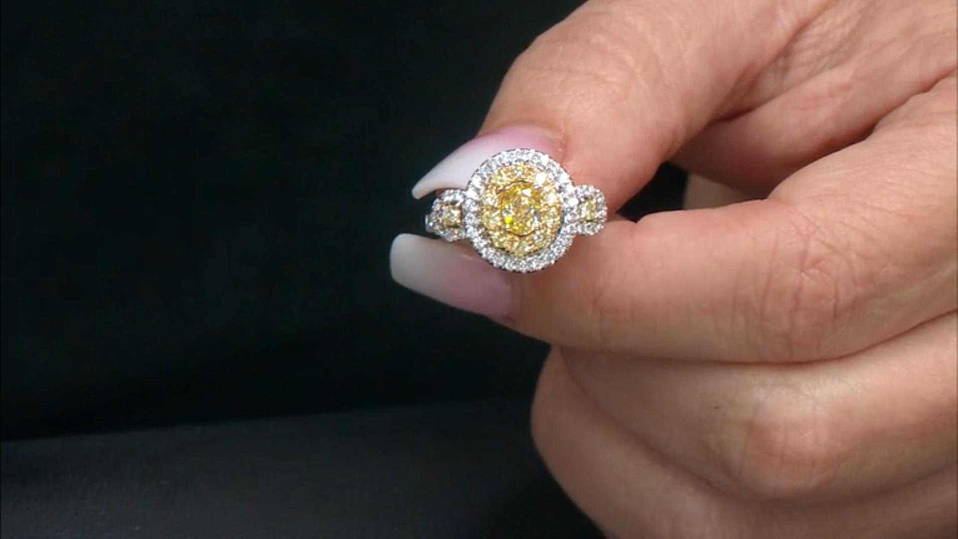 Natural Yellow And White Diamond 14K White Gold Cluster Ring 1.35ctw Video Thumbnail