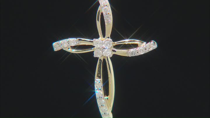 White Diamond 10k Yellow Gold Cross Necklace 0.15ctw Video Thumbnail