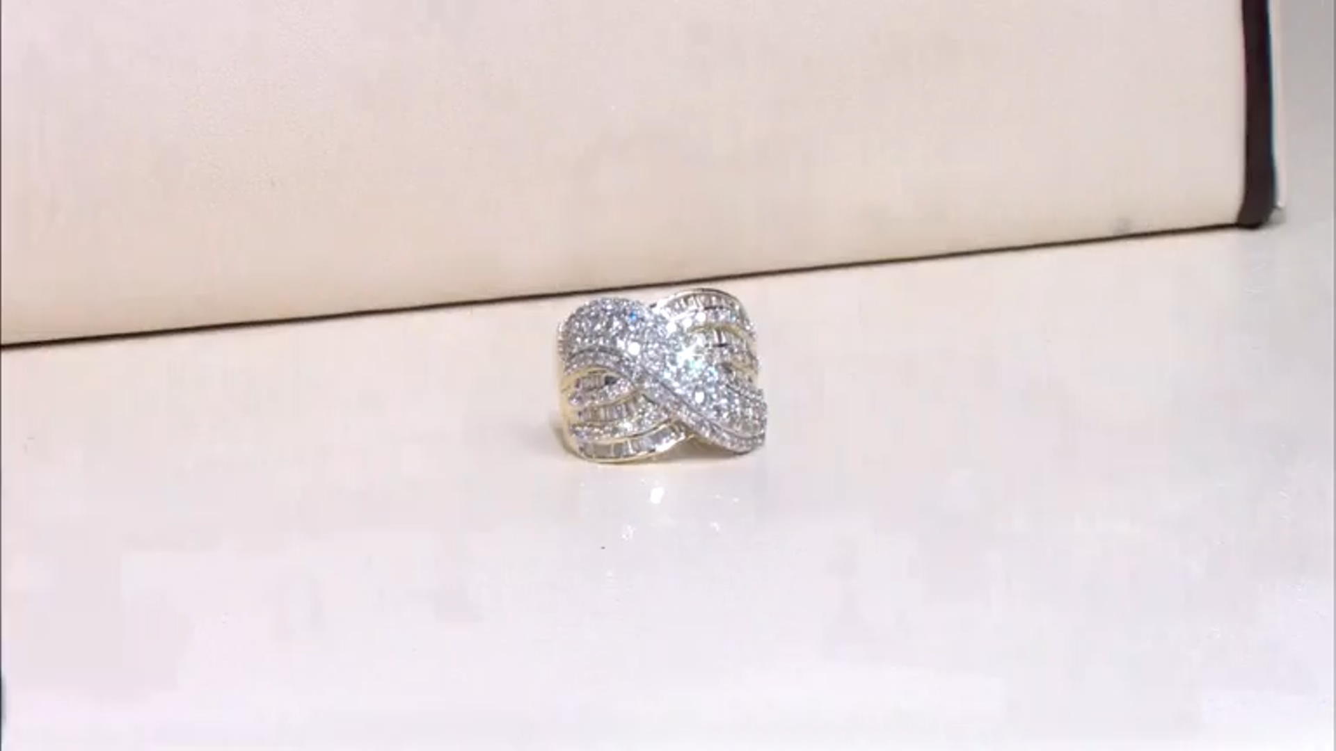 White Diamond 10k Yellow Gold Crossover Ring 3.00ctw Video Thumbnail