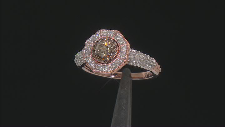 Champagne And White Diamond 10k Rose Gold Halo Ring 0.75ctw Video Thumbnail