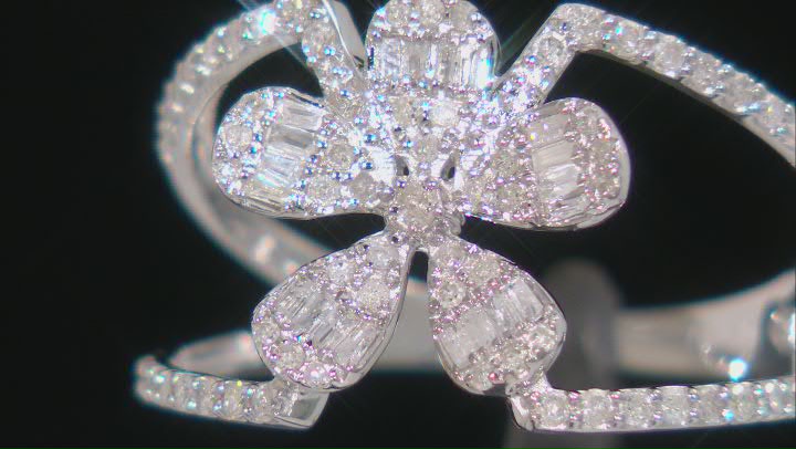 White Diamond 10k White Gold Open Design Floral Ring 0.50ctw Video Thumbnail