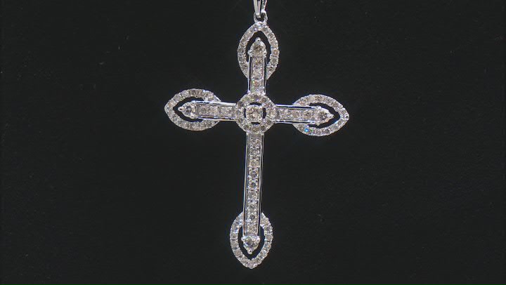 White Diamond 10k White Gold Cross Pendant With 18" Rope Chain 0.50ctw Video Thumbnail