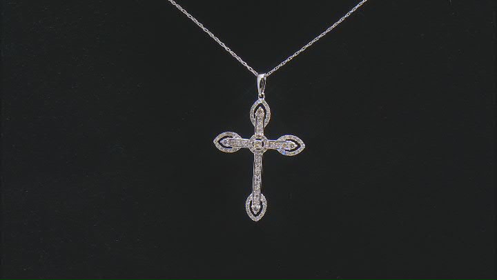 White Diamond 10k White Gold Cross Pendant With 18" Rope Chain 0.50ctw Video Thumbnail