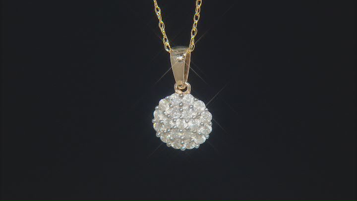 White Diamond 10k Yellow Gold Cluster Pendant With 18" Rope Chain 0.70ctw Video Thumbnail