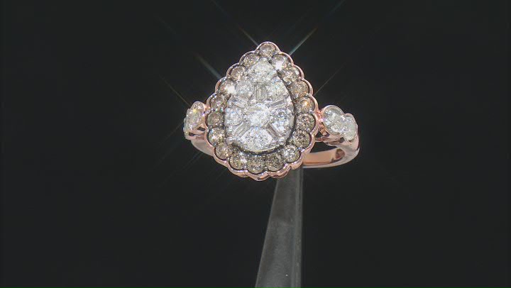Champagne And White Diamond 10k Rose Gold Halo Ring 2.00ctw Video Thumbnail
