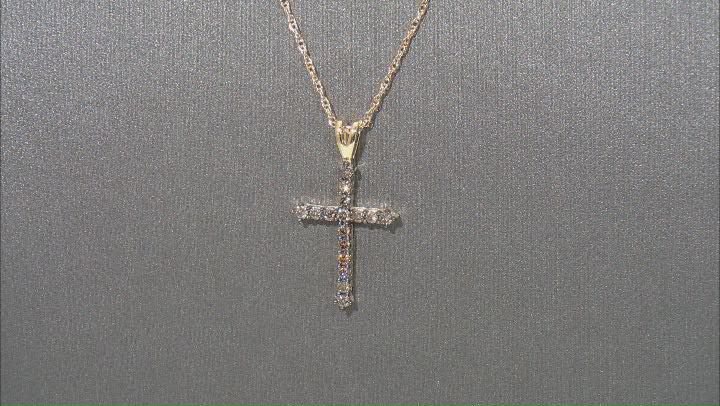Champagne Diamond 10k Yellow Gold Cross Pendant With 18" Rope Chain 0.33ctw Video Thumbnail