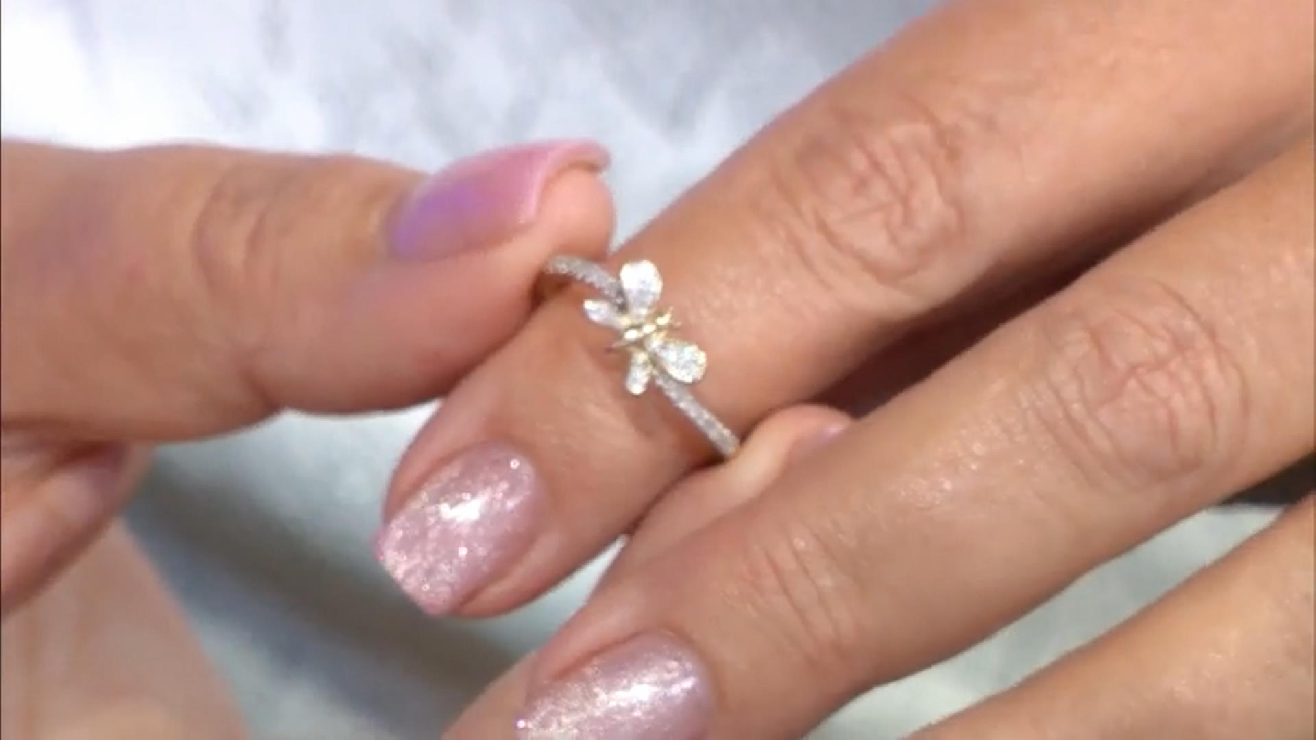 White Diamond 10k Yellow Gold Butterfly Ring 0.15ctw Video Thumbnail