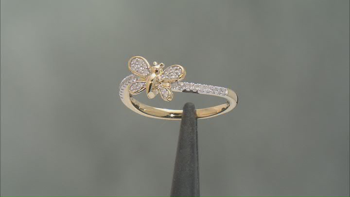 White Diamond 10k Yellow Gold Butterfly Ring 0.15ctw Video Thumbnail