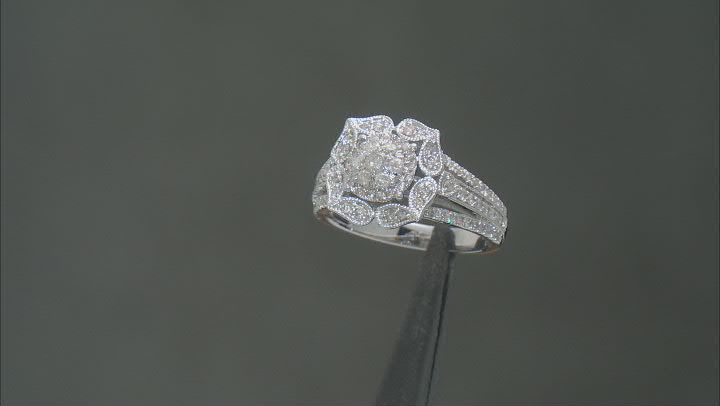 White Diamond 10k White Gold Halo Ring 0.75ctw Video Thumbnail