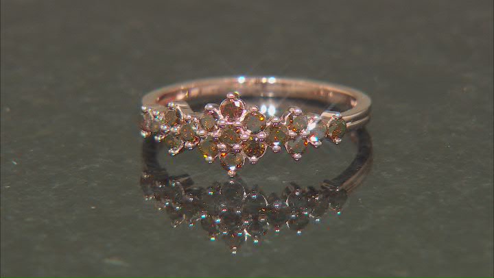 Red Diamond 10k Rose Gold Cluster Band Ring 0.65ctw Video Thumbnail