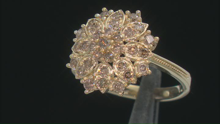 Champagne Diamond 10k Yellow Gold Cluster Ring 0.85ctw Video Thumbnail