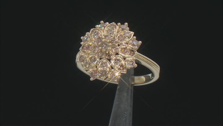 Champagne Diamond 10k Yellow Gold Cluster Ring 0.85ctw Video Thumbnail