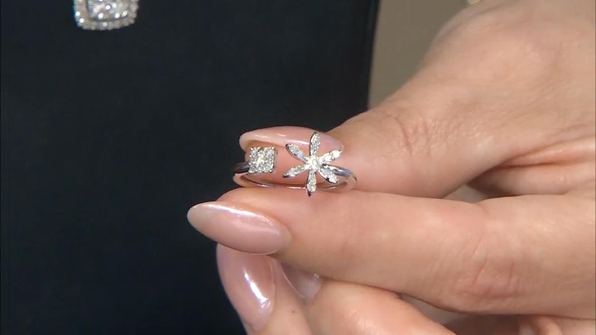 White Diamond 10k White Gold Floral Cuff Ring 0.20ctw Video Thumbnail