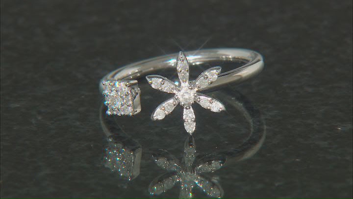 White Diamond 10k White Gold Floral Cuff Ring 0.20ctw Video Thumbnail