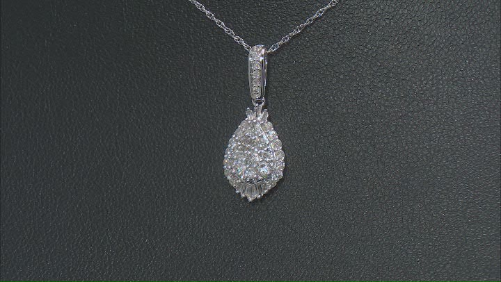 White Diamond 10k White Gold Cluster Pendant With 18" Rope Chain 0.50ctw Video Thumbnail