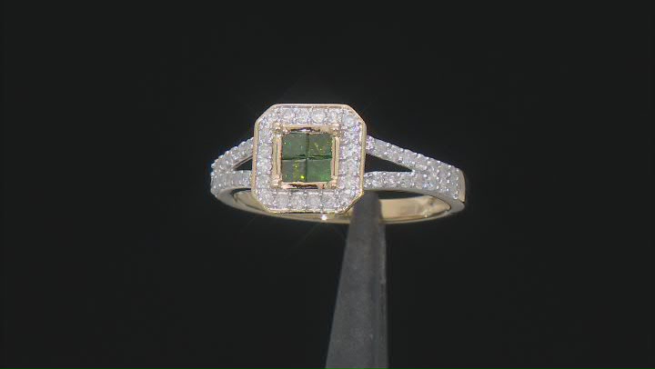 Green And White Diamond 10k Yellow Gold Quad Ring 0.75ctw Video Thumbnail