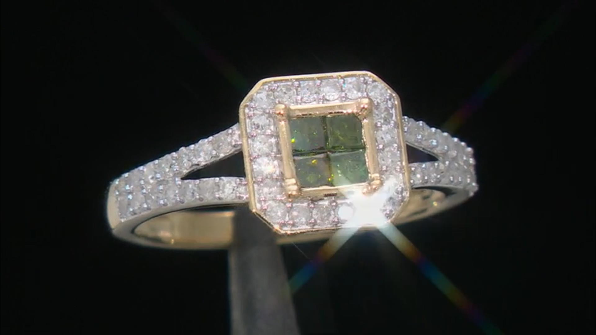 Red And White Diamond 10k Yellow Gold Quad Ring 0.75ctw Video Thumbnail