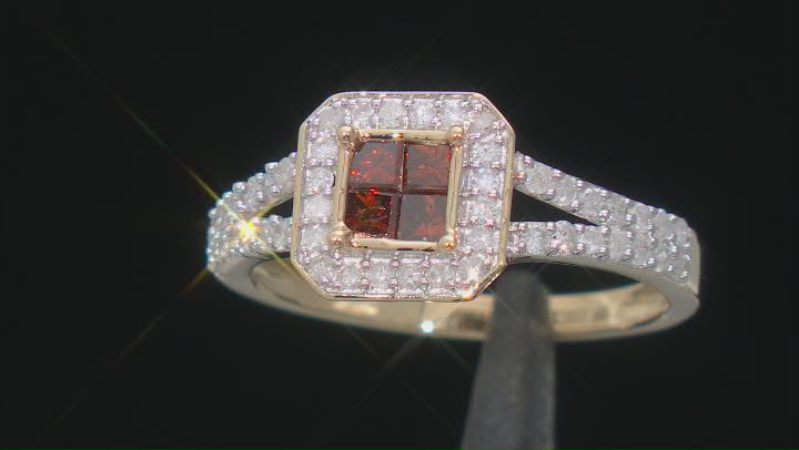 Red And White Diamond 10k Yellow Gold Quad Ring 0.75ctw Video Thumbnail