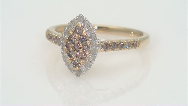 Champagne And White Diamond 10k Yellow Gold Halo Cluster Ring 0.75ctw Video Thumbnail