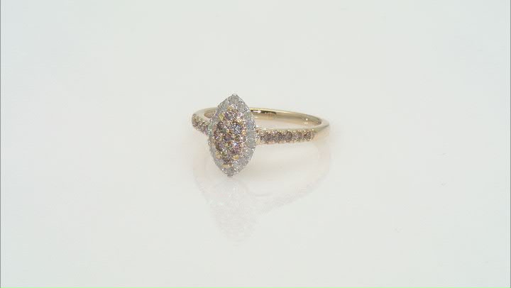 Champagne And White Diamond 10k Yellow Gold Halo Cluster Ring 0.75ctw Video Thumbnail