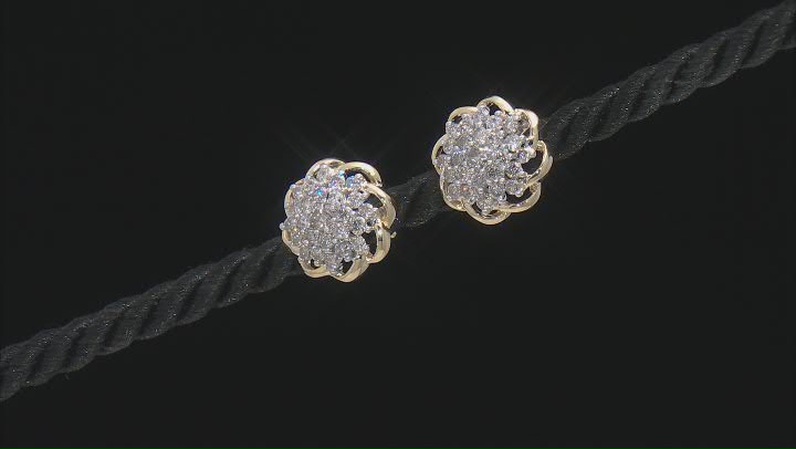 White Diamond 10k Yellow Gold Cluster Stud Earrings 1.50ctw Video Thumbnail