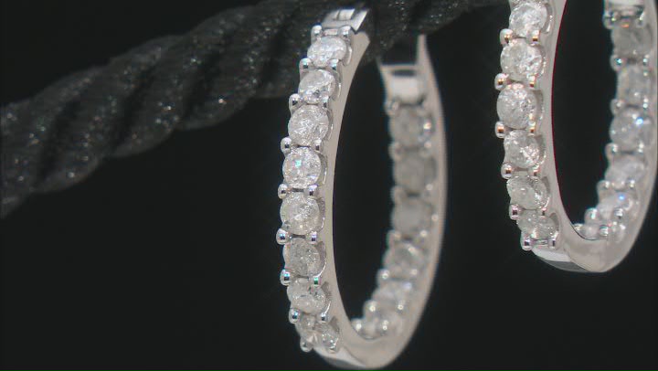 White Diamond 10k White Gold Inside-Out Hoop Earrings 1.25ctw Video Thumbnail
