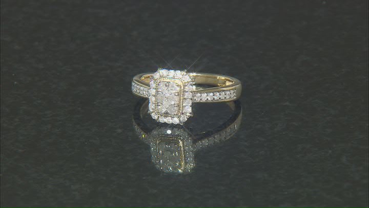White Diamond 10k Yellow Gold Halo Ring 0.50ctw Video Thumbnail