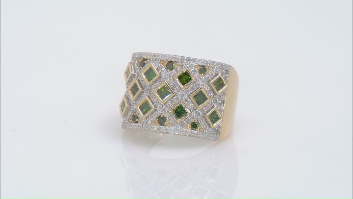 Green And White Diamond 10k Yellow Gold Wide Band Ring 1.50ctw Video Thumbnail