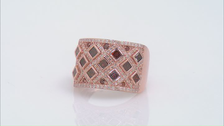 Red And White Diamond 10k Rose Gold Wide Band Ring 1.50ctw Video Thumbnail