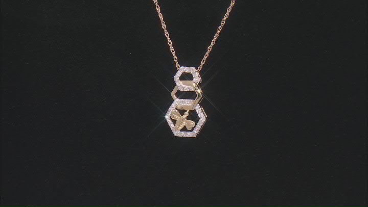 White Diamond 10k Yellow Gold Bee Slide Pendant With 18" Rope Chain 0.20ctw Video Thumbnail