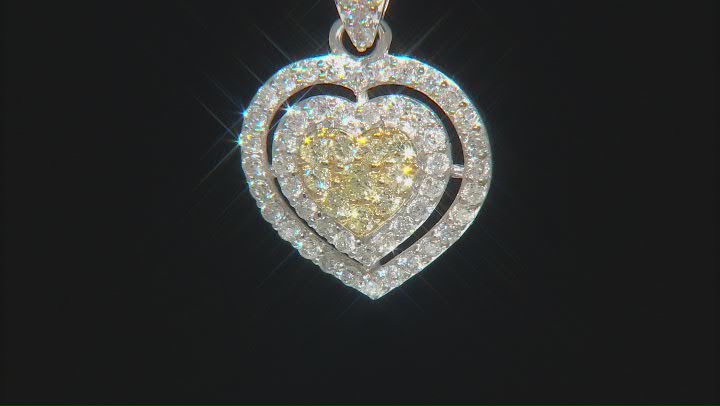 Natural Yellow And White Diamond 10k White Gold Heart Pendant With 18" Singapore Chain 0.85ctw Video Thumbnail