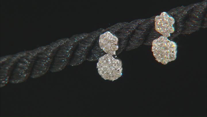 White Diamond 10k White Gold Cluster Drop Earrings 0.60ctw Video Thumbnail