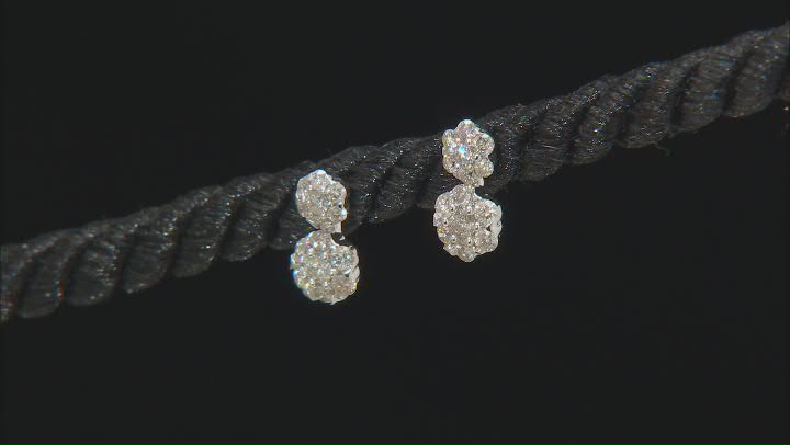 White Diamond 10k White Gold Cluster Drop Earrings 0.60ctw Video Thumbnail