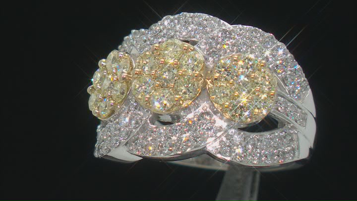 Natural Yellow And White Diamond 10k White Gold Cluster Ring 2.60ctw Video Thumbnail