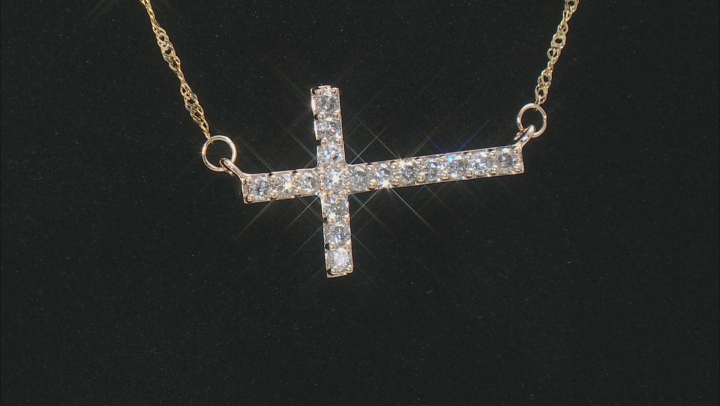 White Diamond 10k Yellow Gold Cross Necklace 0.55ctw Video Thumbnail
