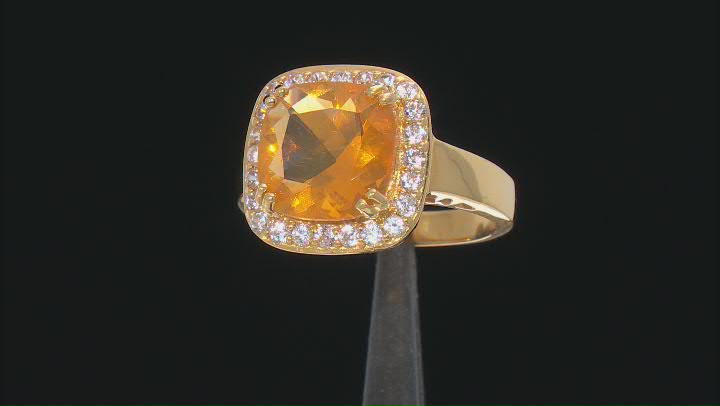 Orange Mexican Fire Opal 18K Yellow Gold Over Sterling Silver Ring 3.89ctw Video Thumbnail
