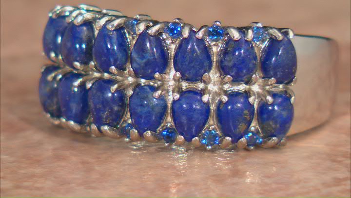 Blue Lapis Lazuli Rhodium Over Sterling Silver Ring 0.10ctw Video Thumbnail