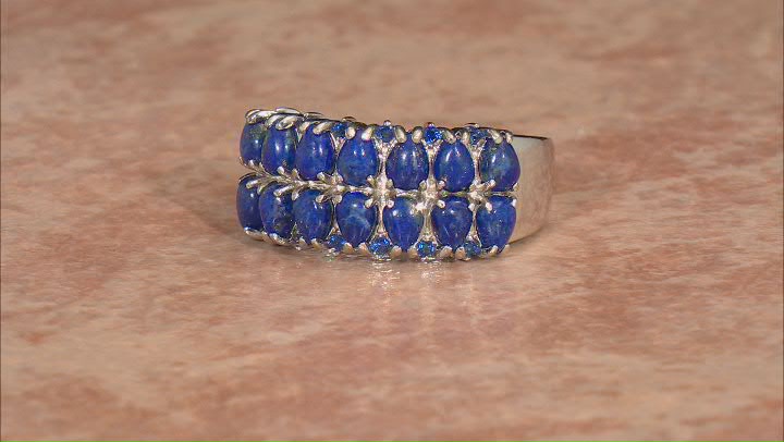 Blue Lapis Lazuli Rhodium Over Sterling Silver Ring 0.10ctw Video Thumbnail