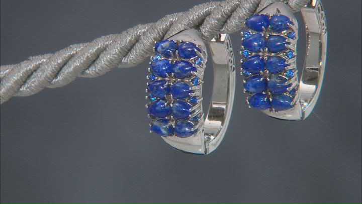 Blue Lapis Rhodium Over Sterling Silver Hoop Earrings 0.14ctw Video Thumbnail