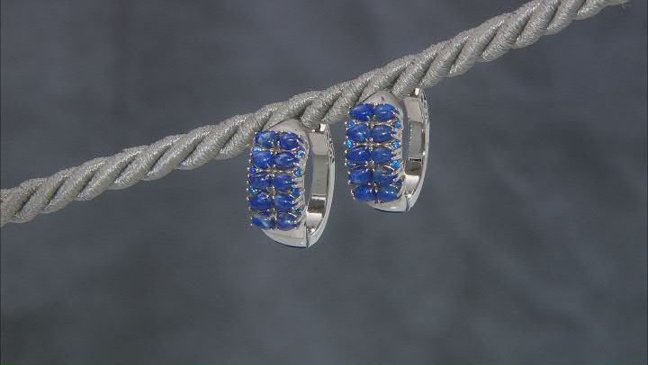 Blue Lapis Rhodium Over Sterling Silver Hoop Earrings 0.14ctw Video Thumbnail