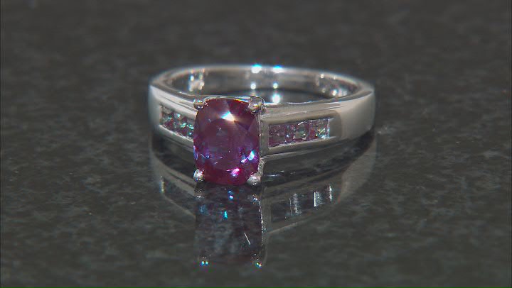 Blue Rectangular Cushion Lab Created Alexandrite Rhodium Over Sterling Silver Ring 1.81ctw Video Thumbnail