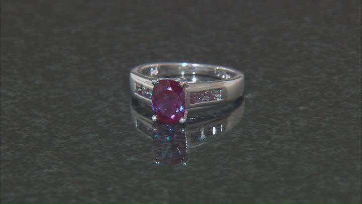 Blue Rectangular Cushion Lab Created Alexandrite Rhodium Over Sterling Silver Ring 1.81ctw Video Thumbnail