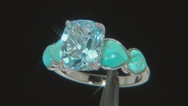 Sky Blue Topaz With Heart Shaped Turquoise Rhodium Over Sterling Silver Ring 4.25ct Video Thumbnail