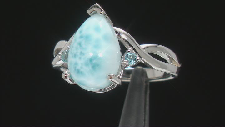 Blue Larimar Rhodium Over Sterling Silver Ring 0.09ctw Video Thumbnail