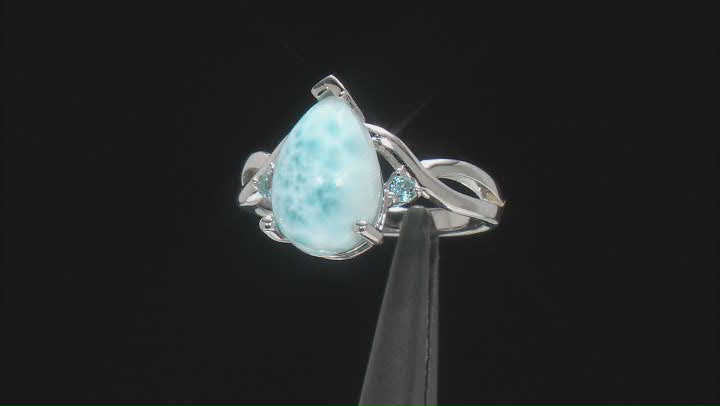 Blue Larimar Rhodium Over Sterling Silver Ring 0.09ctw Video Thumbnail
